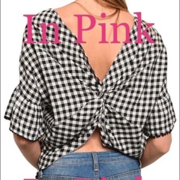 GILLI Gingham Twist Knot Back Top Pink & White - Picture 3 of 6